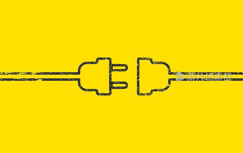 Electric wire Plug and Socket unplugged icon symbol. Internet connection error 404 logo sign. Vector illustration image. Isolated on yellow background.